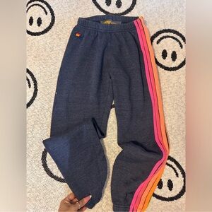 Aviator Nation Charcoal Joggers with Pink and Orange Stripes